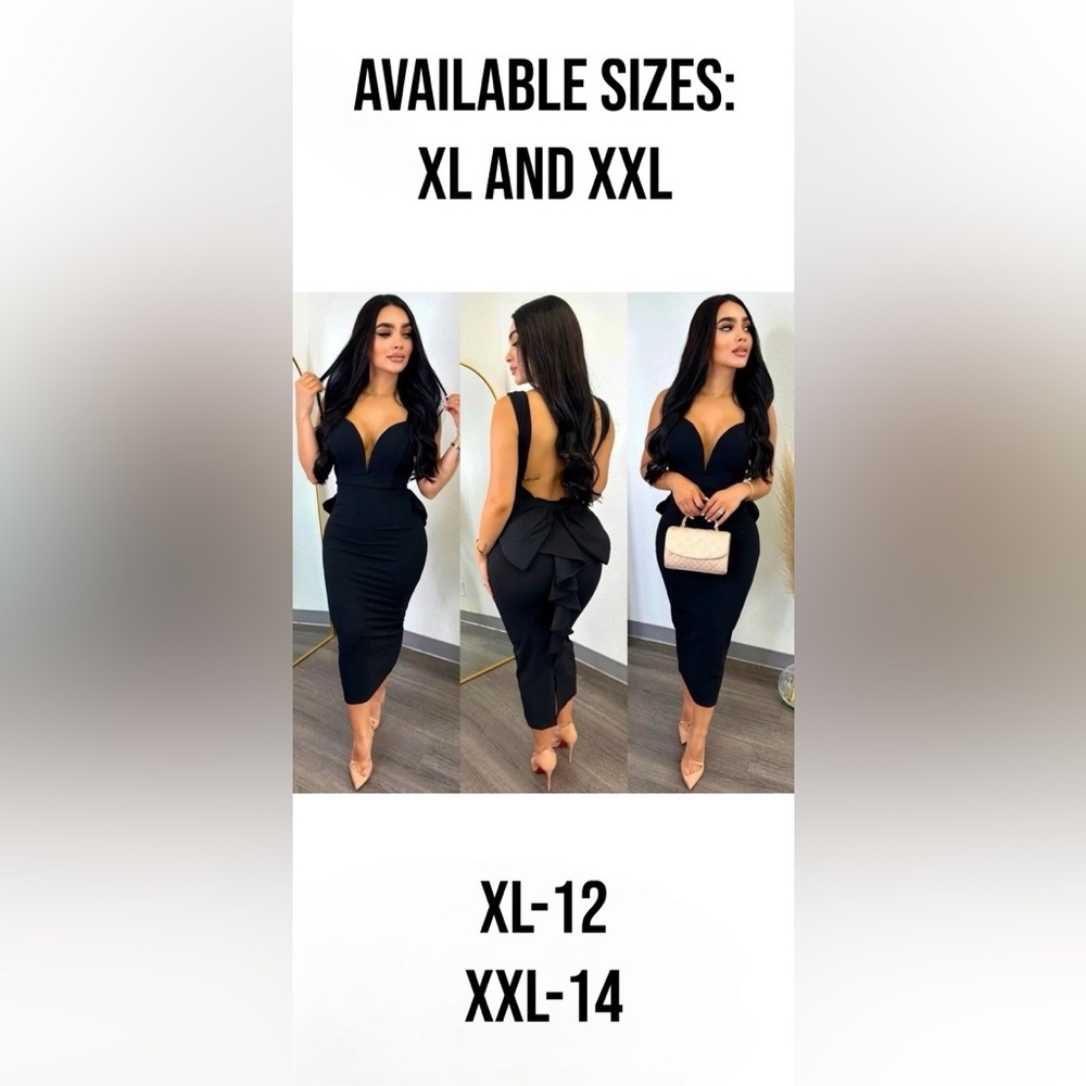 NWT-Low Back Deep V Bow Elastic Slit Bodycon Dress